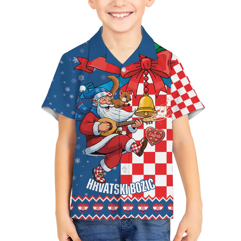 Funny Croatia Ugly Christmas Family Matching Off Shoulder Maxi Dress and Hawaiian Shirt Checkerboard Flag Santa Zagreb Design - Wonder Print Shop