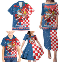 Funny Croatia Ugly Christmas Family Matching Puletasi and Hawaiian Shirt Checkerboard Flag Santa Zagreb Design - Wonder Print Shop