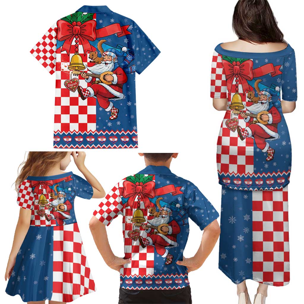 Funny Croatia Ugly Christmas Family Matching Puletasi and Hawaiian Shirt Checkerboard Flag Santa Zagreb Design - Wonder Print Shop
