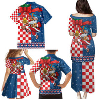 Funny Croatia Ugly Christmas Family Matching Puletasi and Hawaiian Shirt Checkerboard Flag Santa Zagreb Design - Wonder Print Shop