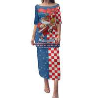 Funny Croatia Ugly Christmas Family Matching Puletasi and Hawaiian Shirt Checkerboard Flag Santa Zagreb Design - Wonder Print Shop