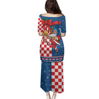 Funny Croatia Ugly Christmas Family Matching Puletasi and Hawaiian Shirt Checkerboard Flag Santa Zagreb Design - Wonder Print Shop