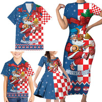 Funny Croatia Ugly Christmas Family Matching Short Sleeve Bodycon Dress and Hawaiian Shirt Checkerboard Flag Santa Zagreb Design - Wonder Print Shop