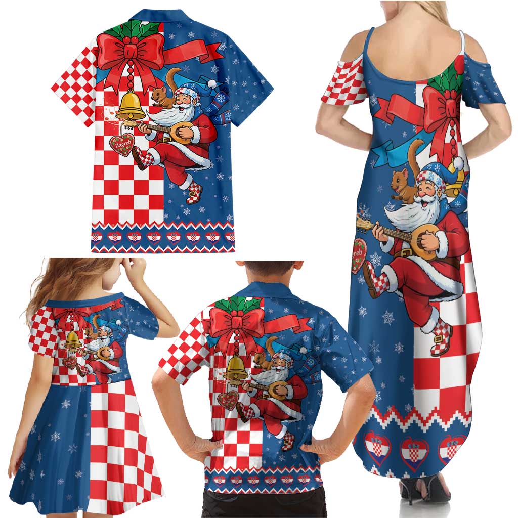 Funny Croatia Ugly Christmas Family Matching Summer Maxi Dress and Hawaiian Shirt Checkerboard Flag Santa Zagreb Design - Wonder Print Shop