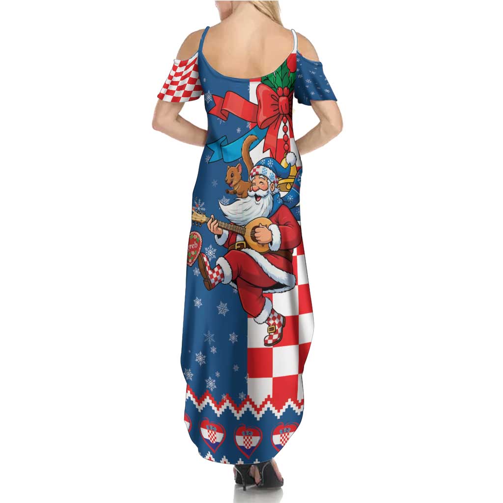 Funny Croatia Ugly Christmas Family Matching Summer Maxi Dress and Hawaiian Shirt Checkerboard Flag Santa Zagreb Design - Wonder Print Shop