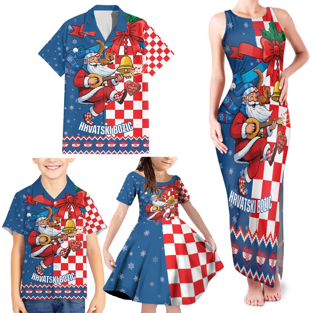 Funny Croatia Ugly Christmas Family Matching Tank Maxi Dress and Hawaiian Shirt Checkerboard Flag Santa Zagreb Design - Wonder Print Shop