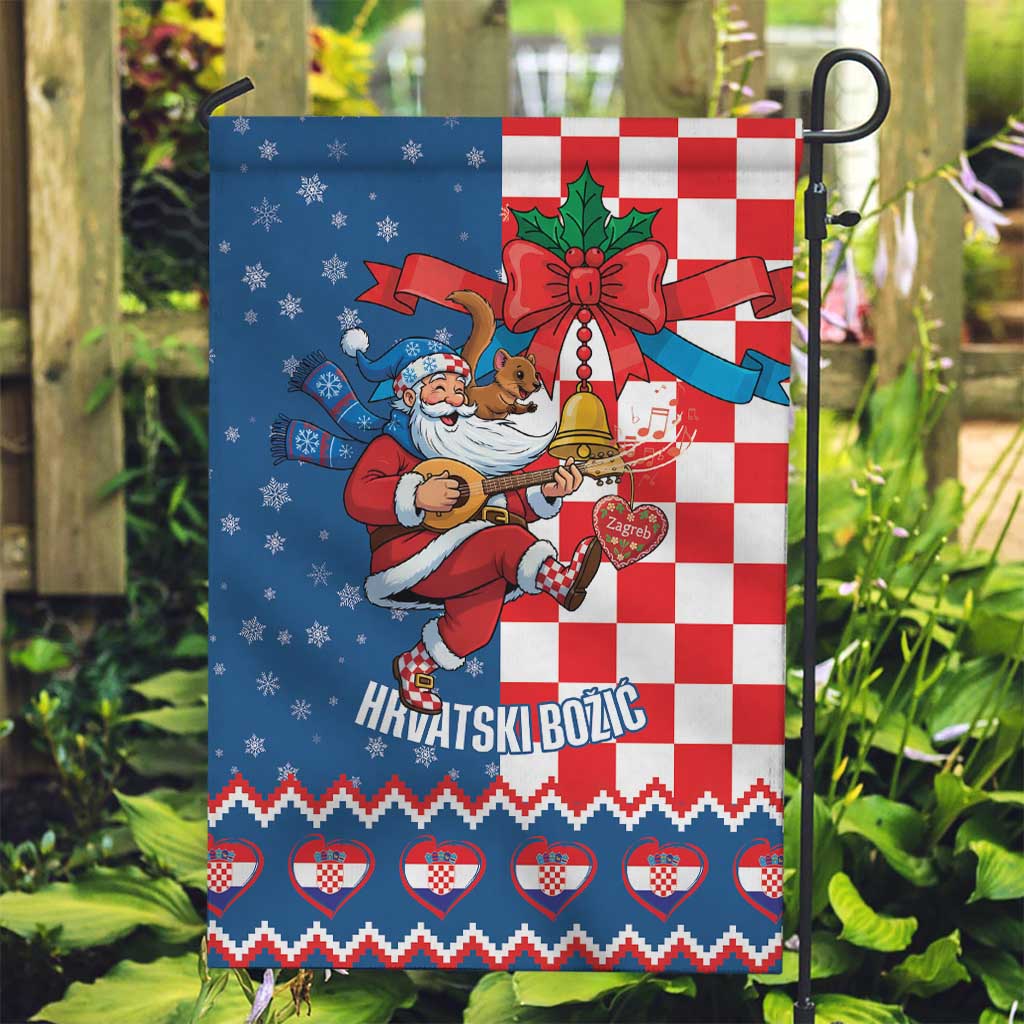 Funny Croatia Ugly Christmas Garden Flag Checkerboard Flag Santa Zagreb Design - Wonder Print Shop