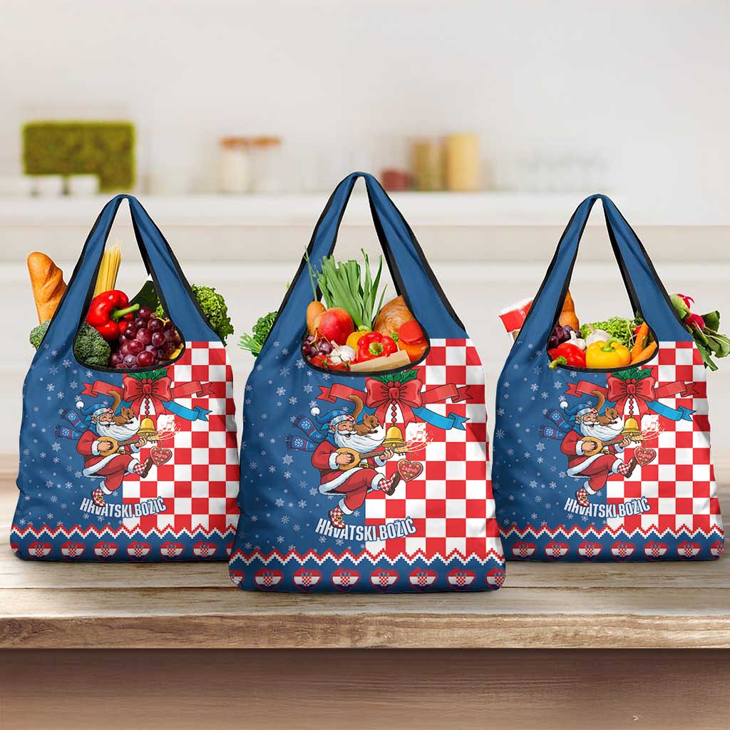 Funny Croatia Ugly Christmas Grocery Bag Checkerboard Flag Santa Zagreb Design - Wonder Print Shop