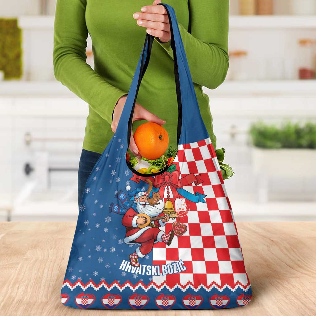 Funny Croatia Ugly Christmas Grocery Bag Checkerboard Flag Santa Zagreb Design - Wonder Print Shop