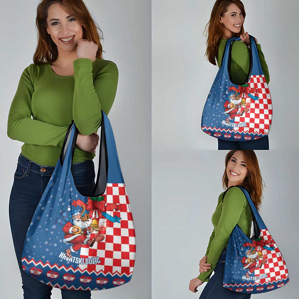 Funny Croatia Ugly Christmas Grocery Bag Checkerboard Flag Santa Zagreb Design - Wonder Print Shop