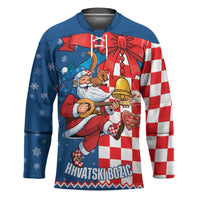Funny Croatia Ugly Christmas Hockey Jersey Checkerboard Flag Santa Zagreb Design - Wonder Print Shop
