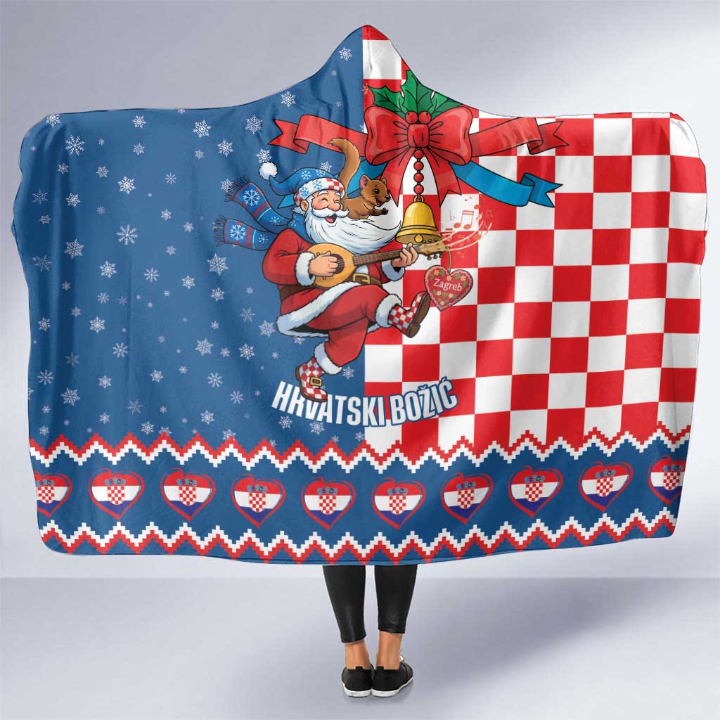 Funny Croatia Ugly Christmas Hooded Blanket Checkerboard Flag Santa Zagreb Design - Wonder Print Shop