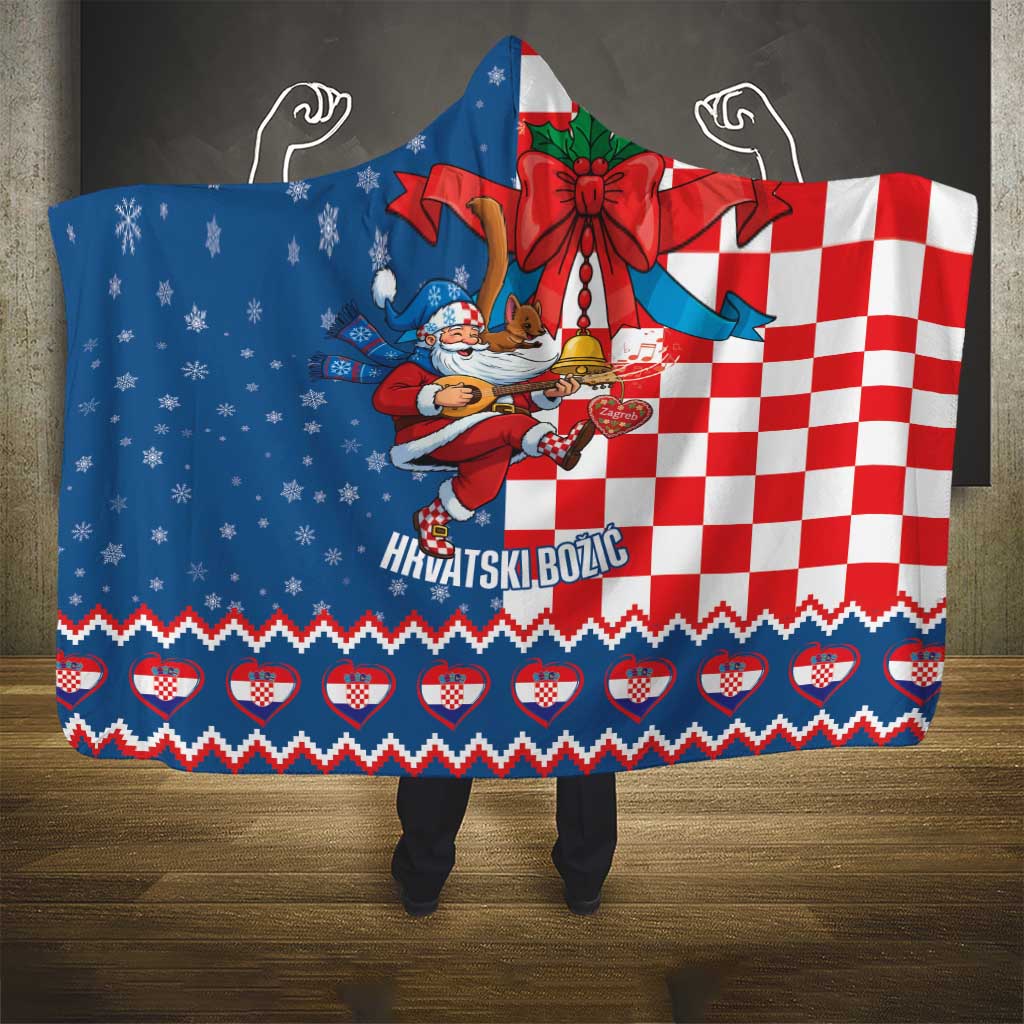 Funny Croatia Ugly Christmas Hooded Blanket Checkerboard Flag Santa Zagreb Design - Wonder Print Shop