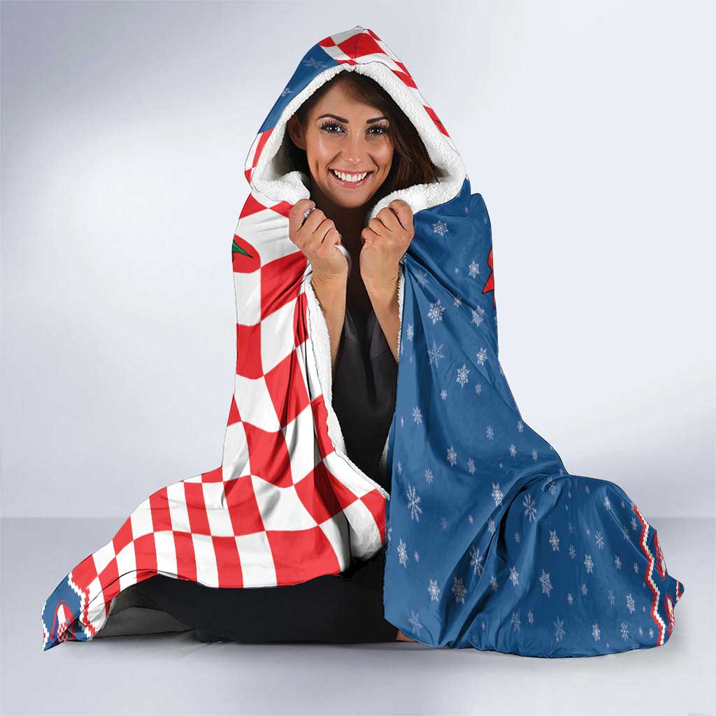 Funny Croatia Ugly Christmas Hooded Blanket Checkerboard Flag Santa Zagreb Design - Wonder Print Shop
