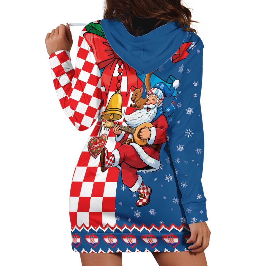 Funny Croatia Ugly Christmas Hoodie Dress Checkerboard Flag Santa Zagreb Design - Wonder Print Shop