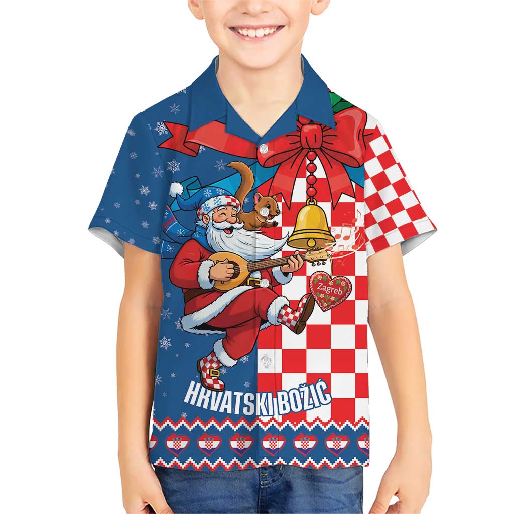 Funny Croatia Ugly Christmas Kid Hawaiian Shirt Checkerboard Flag Santa Zagreb Design - Wonder Print Shop