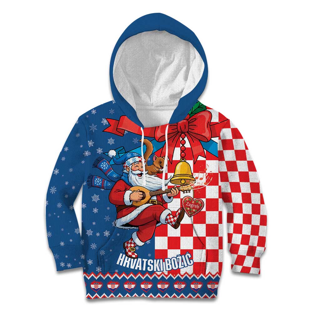 Funny Croatia Ugly Christmas Kid Hoodie Checkerboard Flag Santa Zagreb Design - Wonder Print Shop
