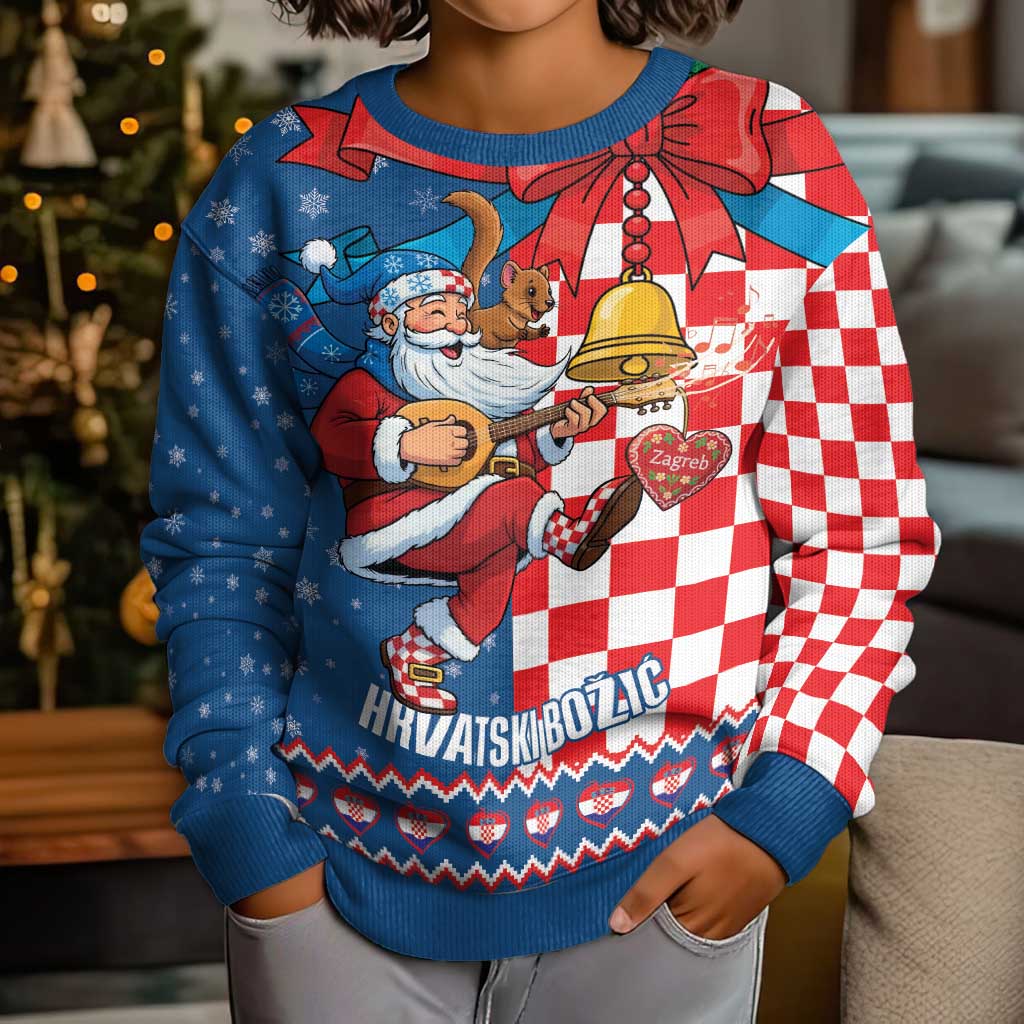 Funny Croatia Ugly Christmas Kid Ugly Christmas Sweater Checkerboard Flag Santa Zagreb Design - Wonder Print Shop
