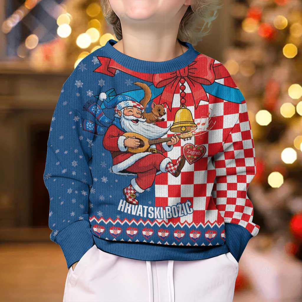 Funny Croatia Ugly Christmas Kid Ugly Christmas Sweater Checkerboard Flag Santa Zagreb Design - Wonder Print Shop
