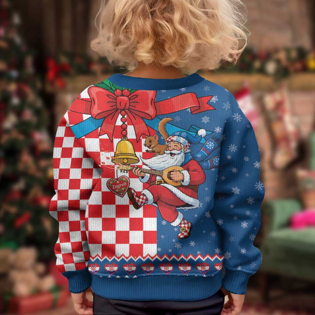 Funny Croatia Ugly Christmas Kid Ugly Christmas Sweater Checkerboard Flag Santa Zagreb Design - Wonder Print Shop