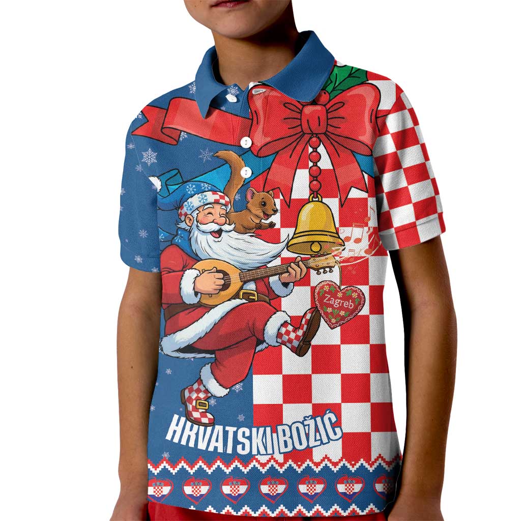 Funny Croatia Ugly Christmas Kid Polo Shirt Checkerboard Flag Santa Zagreb Design - Wonder Print Shop