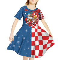 Funny Croatia Ugly Christmas Kid Short Sleeve Dress Checkerboard Flag Santa Zagreb Design - Wonder Print Shop