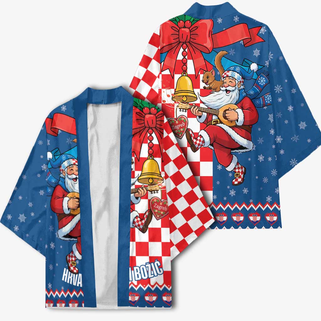 Funny Croatia Ugly Christmas Kimono Checkerboard Flag Santa Zagreb Design - Wonder Print Shop