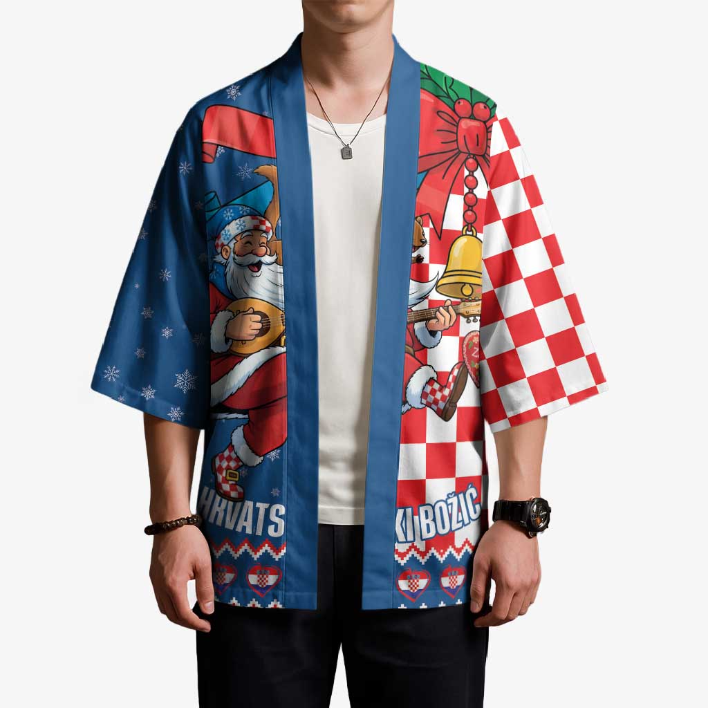 Funny Croatia Ugly Christmas Kimono Checkerboard Flag Santa Zagreb Design - Wonder Print Shop
