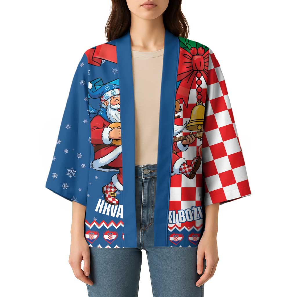 Funny Croatia Ugly Christmas Kimono Checkerboard Flag Santa Zagreb Design - Wonder Print Shop