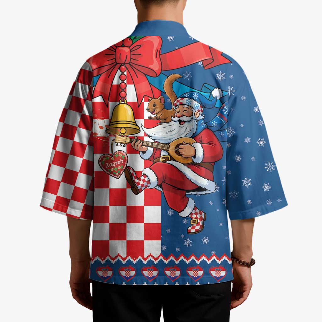 Funny Croatia Ugly Christmas Kimono Checkerboard Flag Santa Zagreb Design - Wonder Print Shop