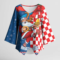 Funny Croatia Ugly Christmas Kimono Sleeve Blouse Checkerboard Flag Santa Zagreb Design - Wonder Print Shop