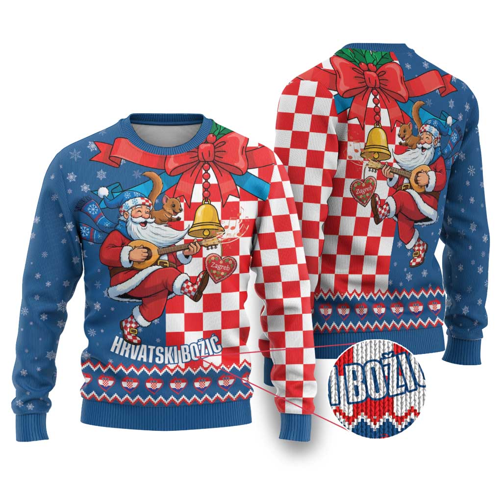 Funny Croatia Ugly Christmas Ugly Christmas Sweater Checkerboard Flag Santa Zagreb Design - Wonder Print Shop