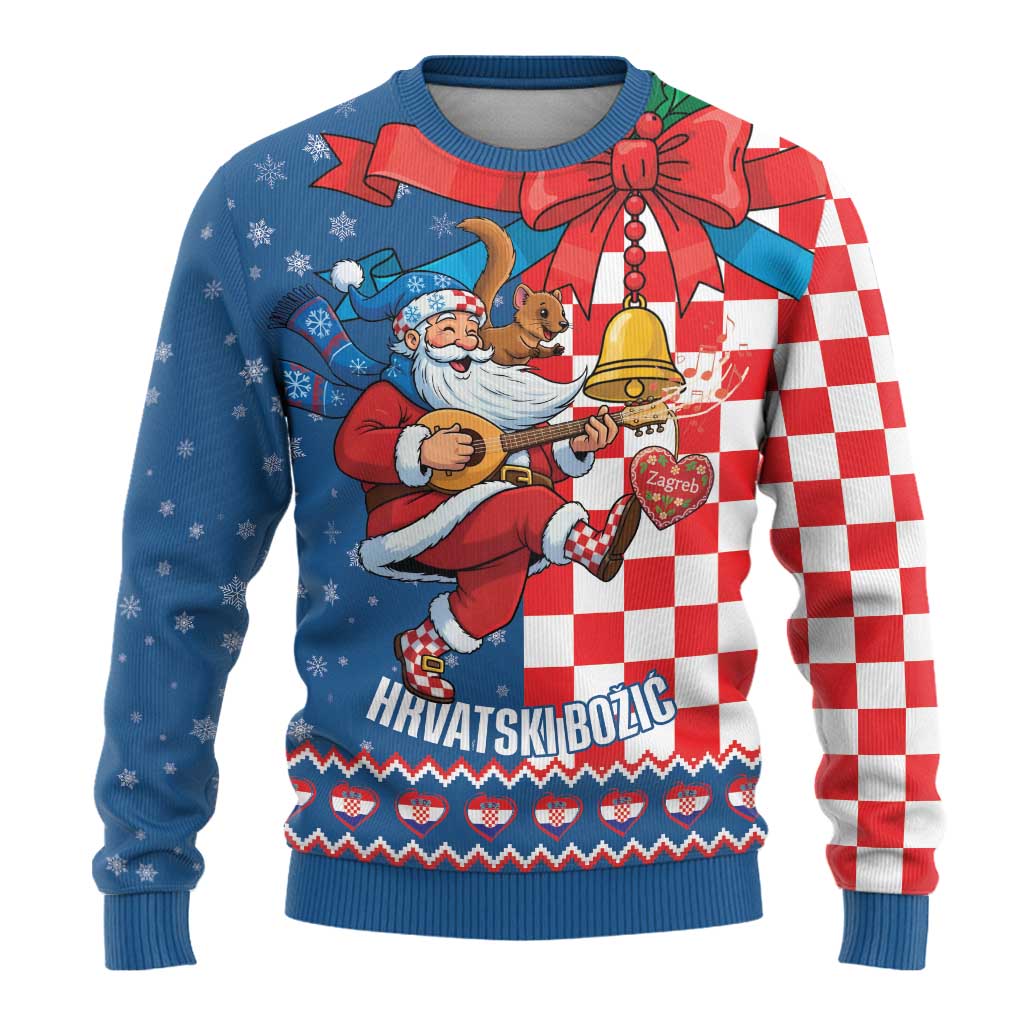 Funny Croatia Ugly Christmas Ugly Christmas Sweater Checkerboard Flag Santa Zagreb Design - Wonder Print Shop