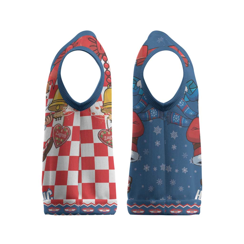 Funny Croatia Ugly Christmas Knitted V-Neck Vest Checkerboard Flag Santa Zagreb Design - Wonder Print Shop