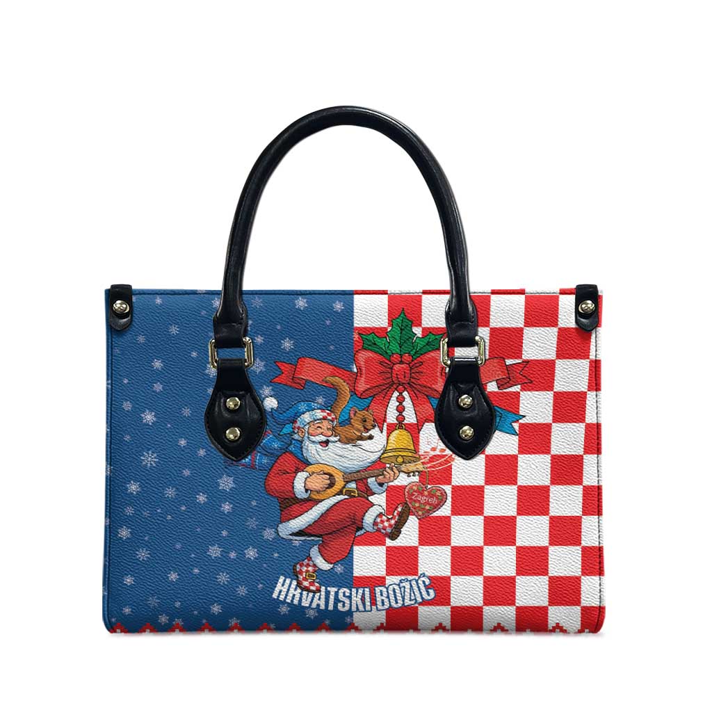 Funny Croatia Ugly Christmas Leather Bag Checkerboard Flag Santa Zagreb Design - Wonder Print Shop