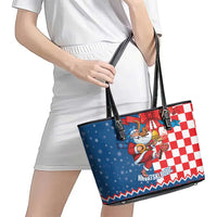 Funny Croatia Ugly Christmas Leather Tote Bag Checkerboard Flag Santa Zagreb Design - Wonder Print Shop