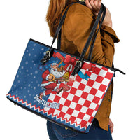 Funny Croatia Ugly Christmas Leather Tote Bag Checkerboard Flag Santa Zagreb Design - Wonder Print Shop