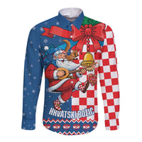 Funny Croatia Ugly Christmas Long Sleeve Button Shirt Checkerboard Flag Santa Zagreb Design - Wonder Print Shop