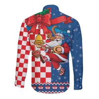 Funny Croatia Ugly Christmas Long Sleeve Button Shirt Checkerboard Flag Santa Zagreb Design - Wonder Print Shop