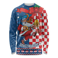 Funny Croatia Ugly Christmas Long Sleeve Shirt Checkerboard Flag Santa Zagreb Design - Wonder Print Shop