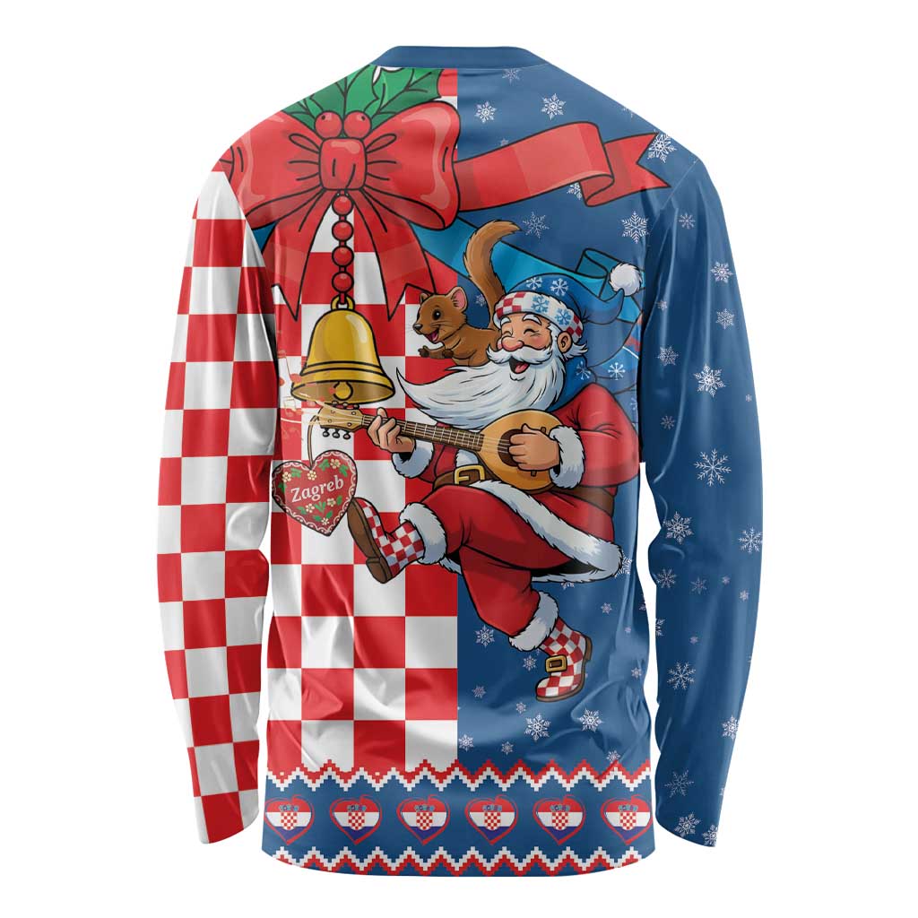 Funny Croatia Ugly Christmas Long Sleeve Shirt Checkerboard Flag Santa Zagreb Design - Wonder Print Shop