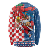 Funny Croatia Ugly Christmas Long Sleeve Shirt Checkerboard Flag Santa Zagreb Design - Wonder Print Shop