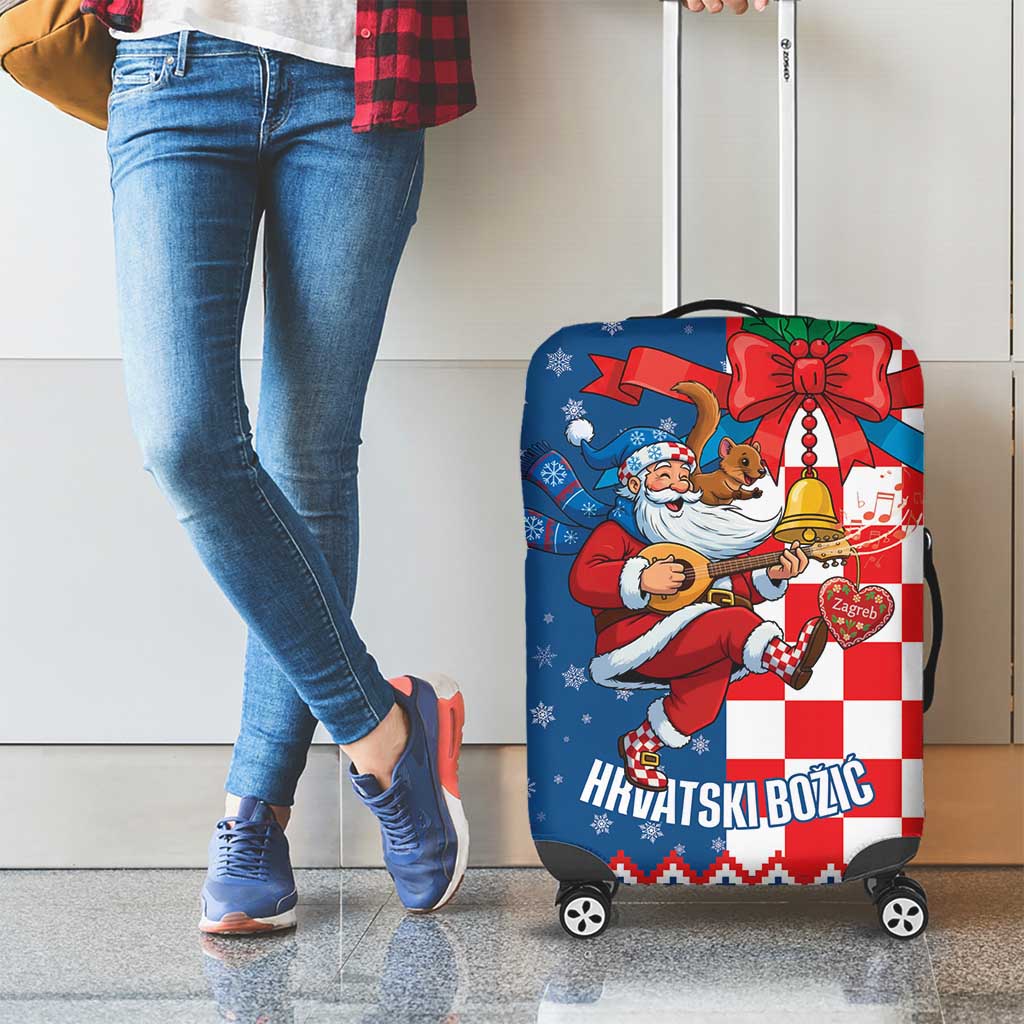 Funny Croatia Ugly Christmas Luggage Cover Checkerboard Flag Santa Zagreb Design - Wonder Print Shop