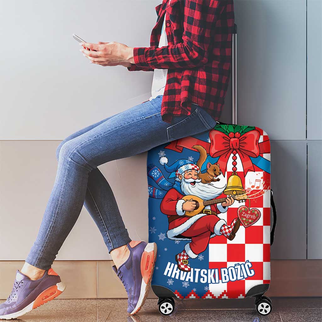 Funny Croatia Ugly Christmas Luggage Cover Checkerboard Flag Santa Zagreb Design - Wonder Print Shop
