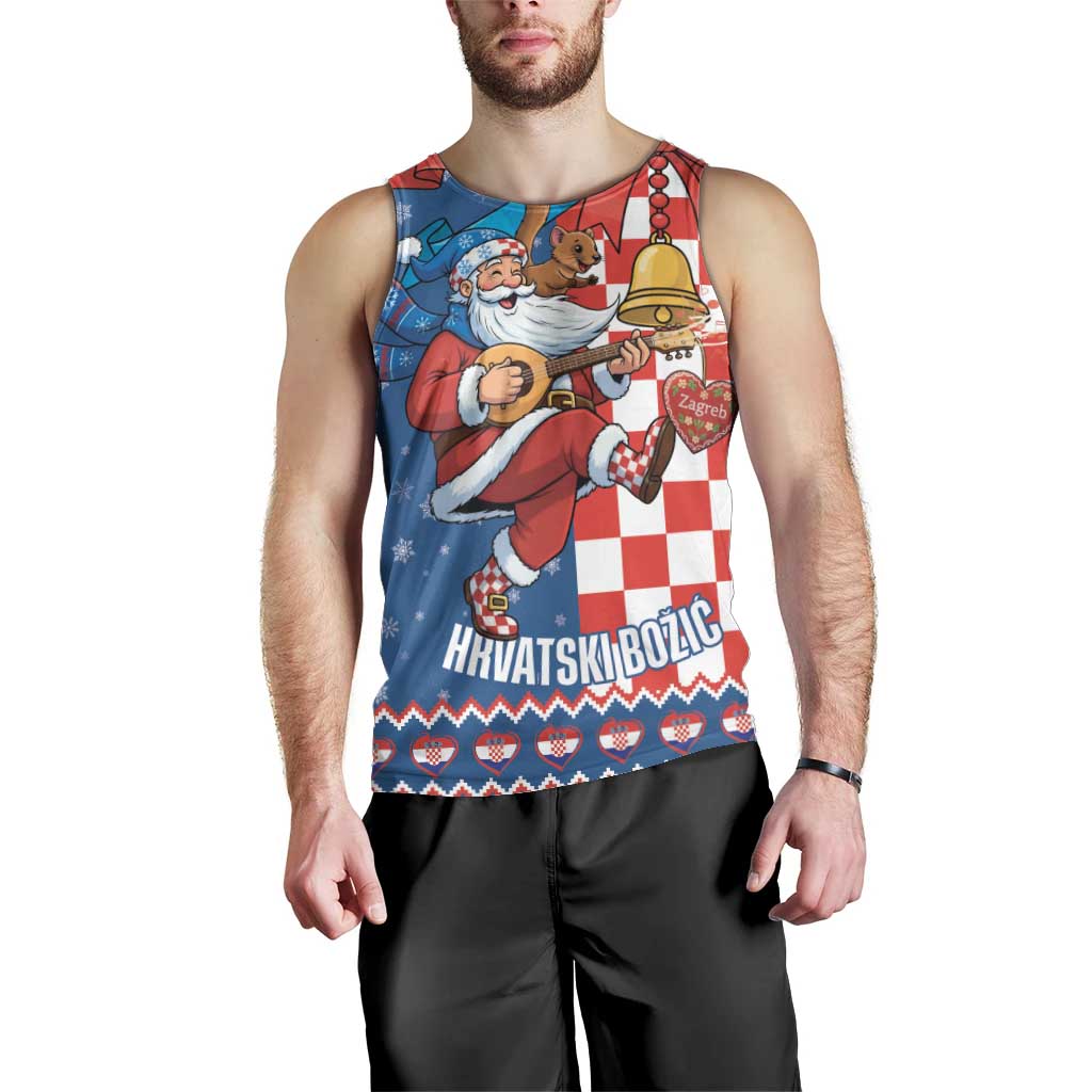 Funny Croatia Ugly Christmas Men Tank Top Checkerboard Flag Santa Zagreb Design - Wonder Print Shop