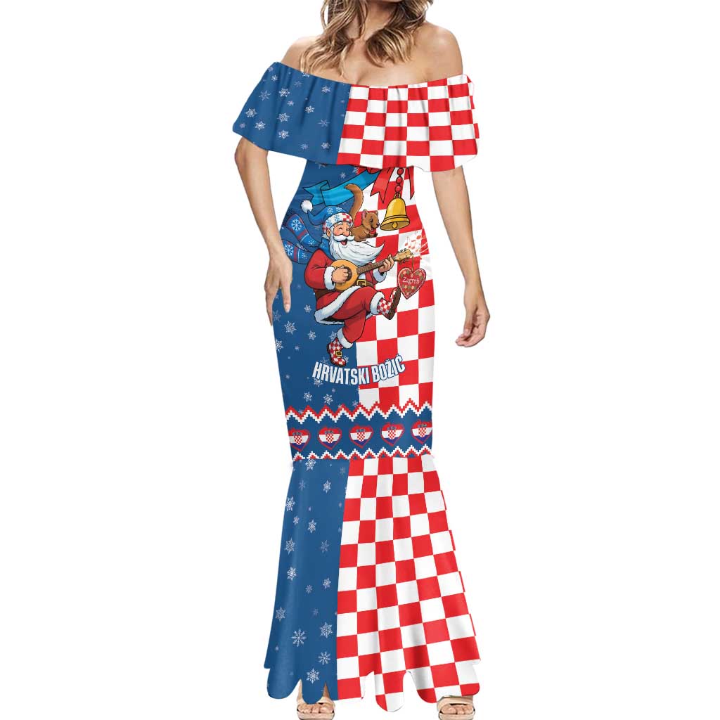 Funny Croatia Ugly Christmas Mermaid Dress Checkerboard Flag Santa Zagreb Design - Wonder Print Shop