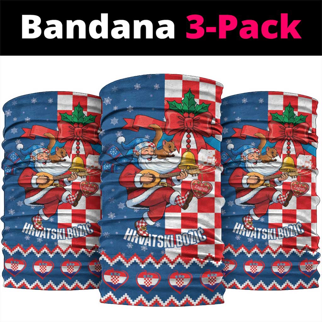 Funny Croatia Ugly Christmas Neck Gaiter Checkerboard Flag Santa Zagreb Design - Wonder Print Shop