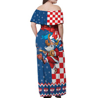 Funny Croatia Ugly Christmas Off Shoulder Maxi Dress Checkerboard Flag Santa Zagreb Design - Wonder Print Shop