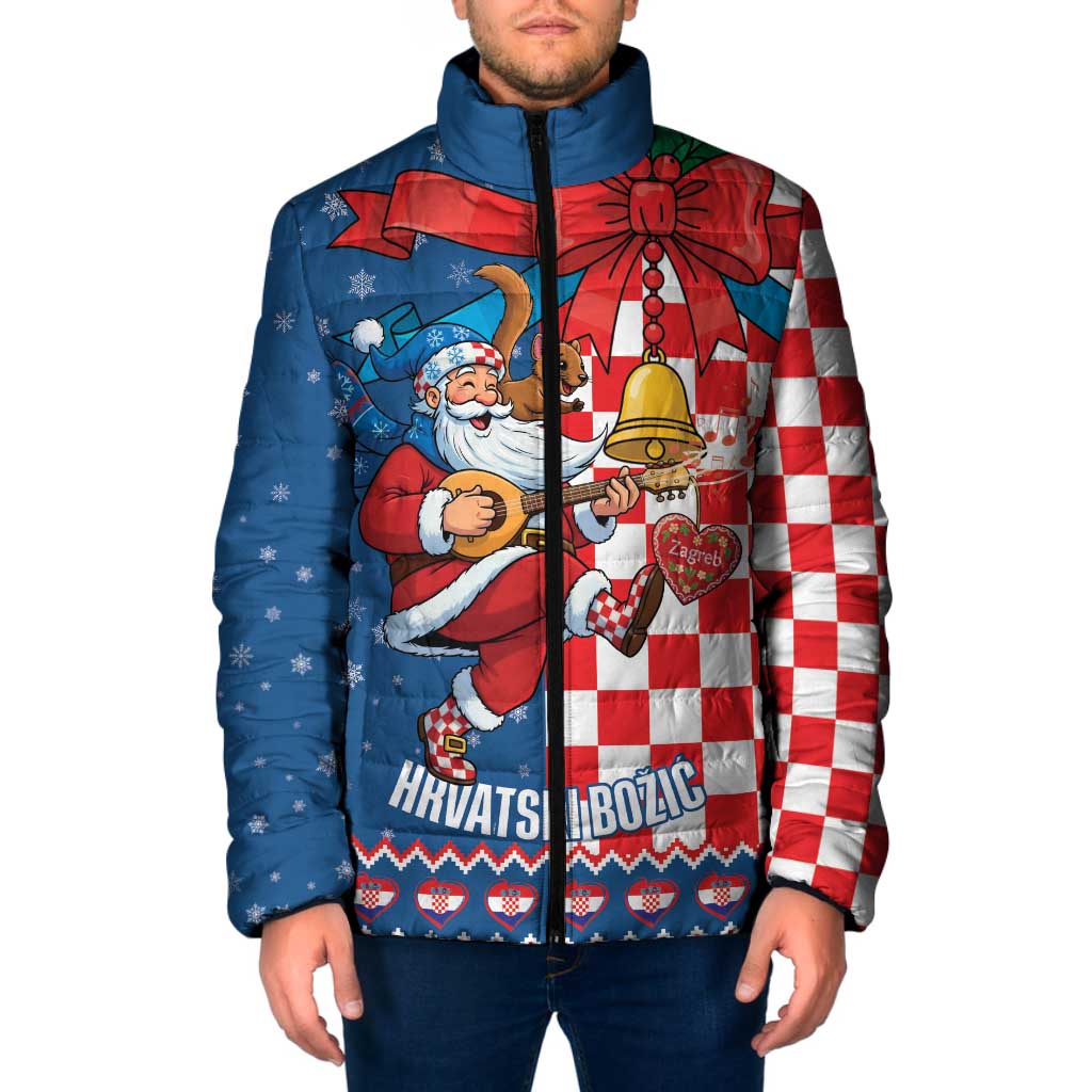 Funny Croatia Ugly Christmas Padded Jacket Checkerboard Flag Santa Zagreb Design - Wonder Print Shop