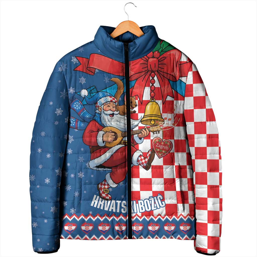 Funny Croatia Ugly Christmas Padded Jacket Checkerboard Flag Santa Zagreb Design - Wonder Print Shop